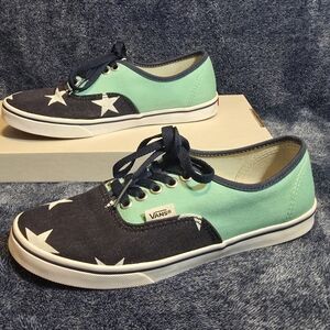 Vans Custom Authentic Canvas Sneakers - Mint Green/Navy Blue/White Stars